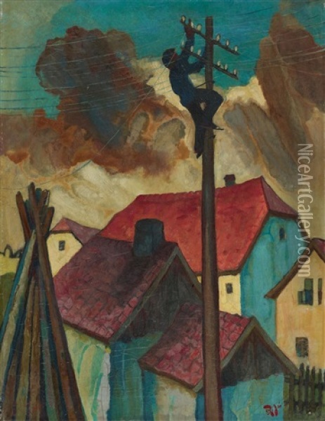 Telegraphenarbeiter Oil Painting - Gustav Wiethuechter