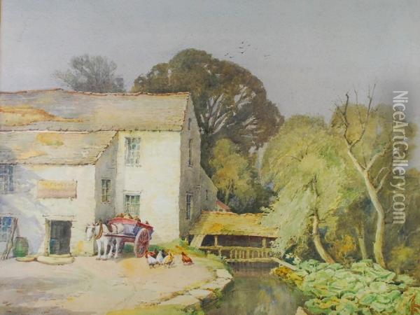 Water Mill With Mill Stream Oil Painting - Walter Eastwood