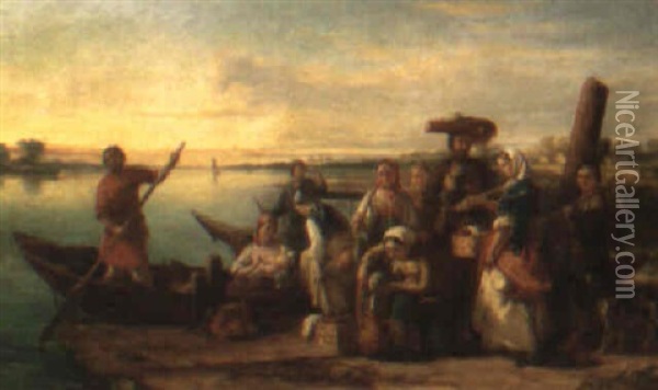 The Ferry Boat Oil Painting - Henry Hall Pickersgill