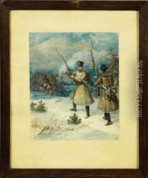 Winterlicheschlacht Im Vaterlandischen Krieg Wahrend Des Russlandfeldzuges1812 Oil Painting - Gustav Schwartz or Schwarz