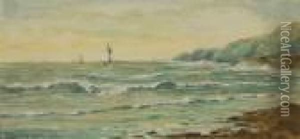Shore Scene With Sailing Vessels Oil Painting - Edmund Darch Lewis