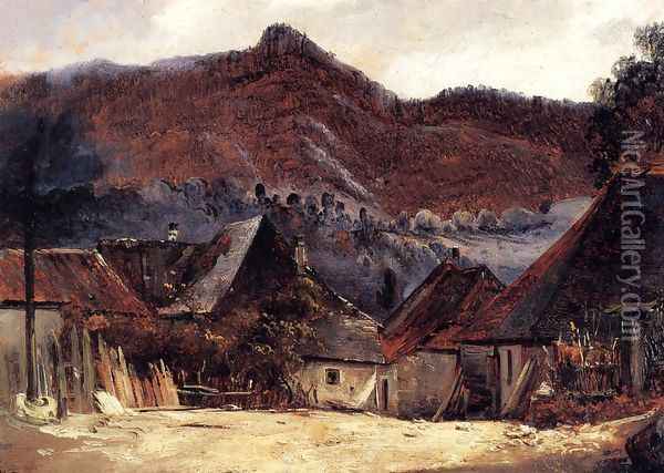 Cottages in the Jura Oil Painting - Etienne-Pierre Theodore Rousseau