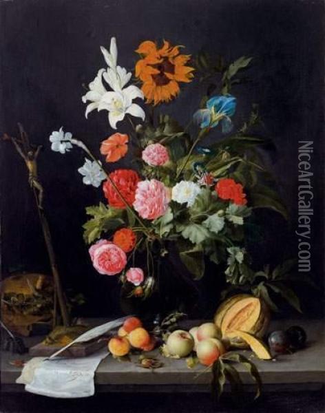 Vanite Au Bouquet De Fleurs Oil Painting - Jan Davidsz De Heem