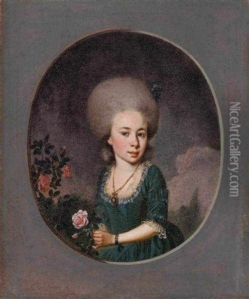 Bildnis Einer Jungen Dame Mit Rose Oil Painting - Georg Karl Urlaub