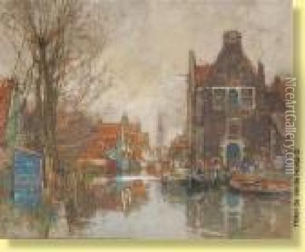 Barges Sur Fond De Ville Oil Painting - Hendrick, Henri Cassiers