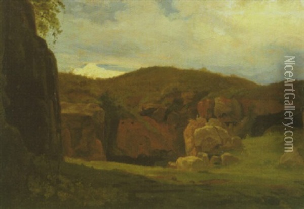 Sommerliche Landschaft Mit Einer Felsgrotte (cervara-grotte Bei Rom?) Oil Painting - Johann Wilhelm Schirmer