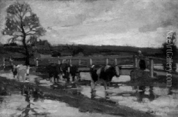 Cattle Crossing A Ford Oil Painting - Bertram Priestman