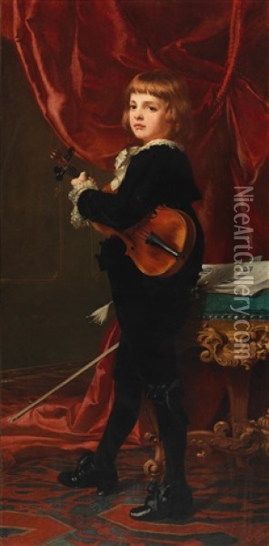 Ganzfiguriges Portrait Eines Jungen Geigers Oil Painting - Ferdinand Bjoerksten