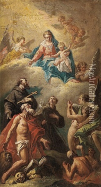 La Madonna Appare Ai Santi Francesco, Antonio E Gerolamo Oil Painting - Gaspare Diziani