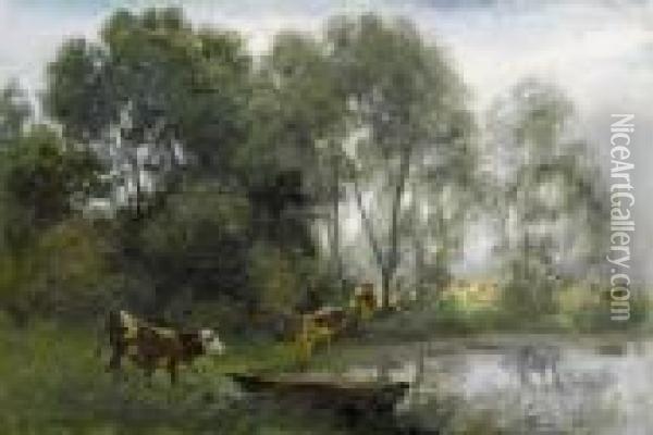 Cows In A Meadow Oil Painting - Rudolf Koller