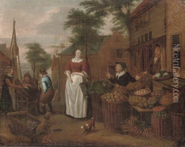 A Market Scene With Figures Selling Fruit Oil Painting - Richard Brakenburg
