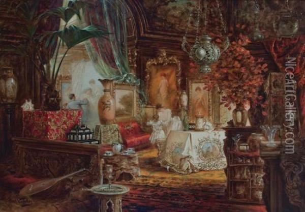 Artist In An Interior Oil Painting - Carl Kahler