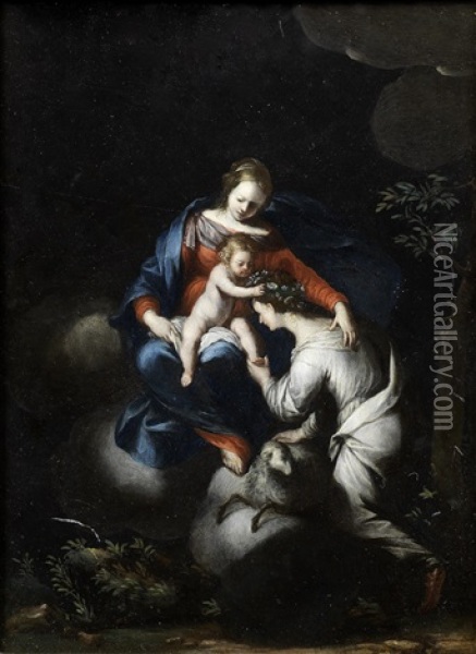The Madonna And Child With Saint Agnes Oil Painting - Sante Creara