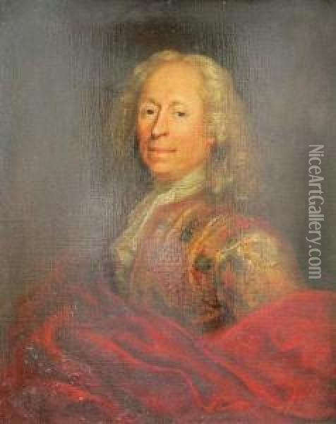 Portrait De Gentilhomme Drape De Velours Rouge Oil Painting - Jacques-Francois Courtin