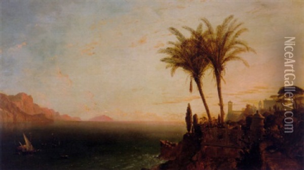 Evening On The Cornice, Gulf Of Genoa Oil Painting - Edward William Cooke