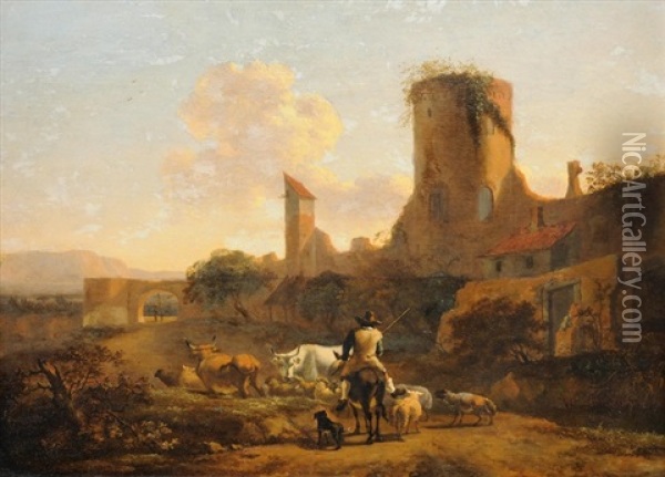Viehbauer Auf Dem Weg Zum Markt Oil Painting - Abraham Jansz. Begeyn