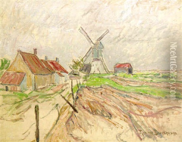 Stormy Landscape With A Wind Mill Oil Painting - Theo Von Brockhusen