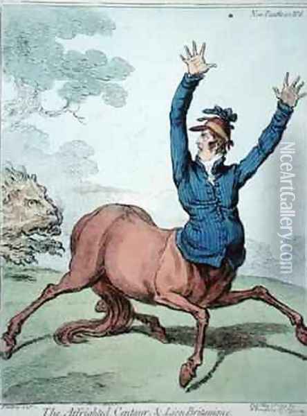 The Affrighted Centaur and the Lion Britanique Oil Painting - James Gillray