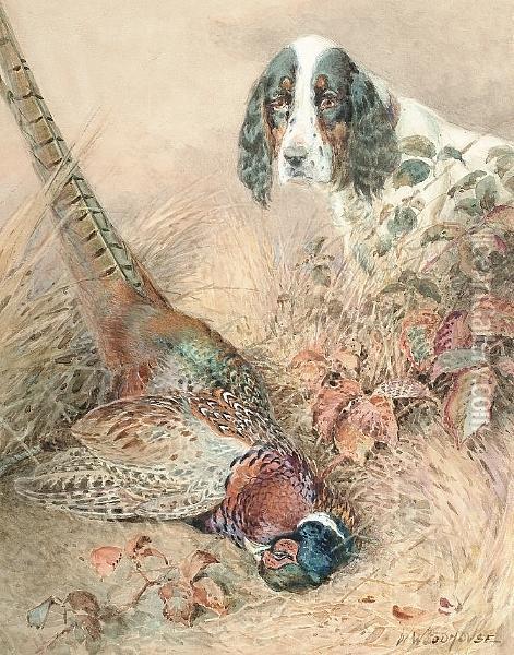 A Spaniel With A Pheasant Oil Painting - William Arnold Woodhouse