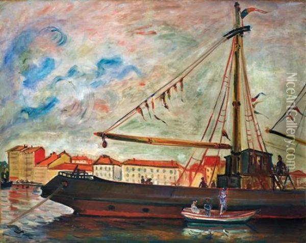 The Port Oil Painting - Abraham Mintchine
