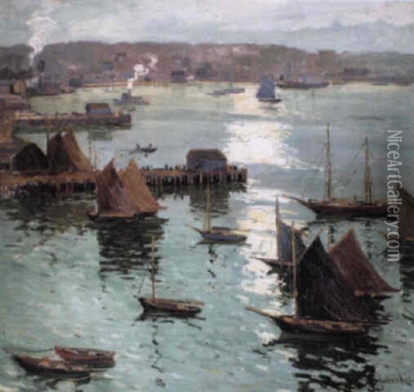 On The Coast Of New England Oil Painting - Jonas Lie