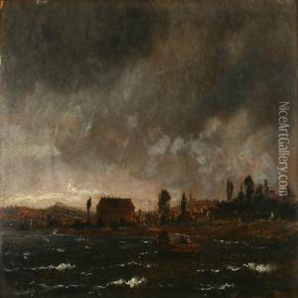 Sonderburg By Night Oil Painting - C. F. Sorensen