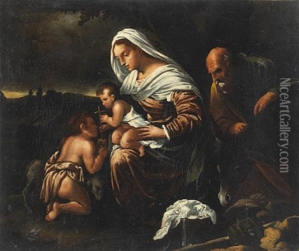 The Holy Family With Saint John The Baptist Oil Painting - Jacopo dal Ponte Bassano