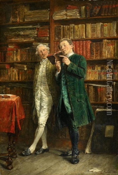 Two Men In A Library Oil Painting - Carl Wilhelm Anton Seiler