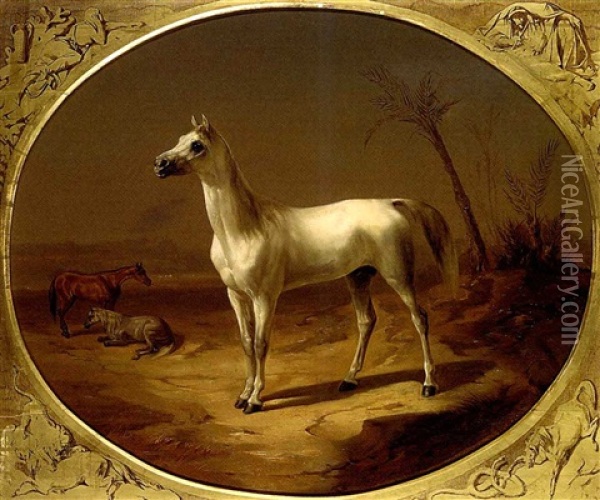 A Grey Arabian Horse Oil Painting - Theodor Horschelt