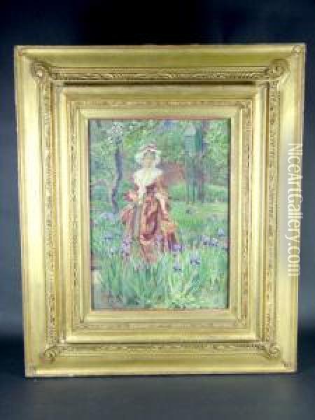 'madame Placid'; Watercolour, 
Signed With Monogram, Bears Ernest Brown & Phillips, The Leicester 
Galleries, London, Label Attached To The Reverse, In A Good Gilt 
Composition Art Nouveau Frame, 36x26.5cm Oil Painting - Eleanor Fortescue Brickdale