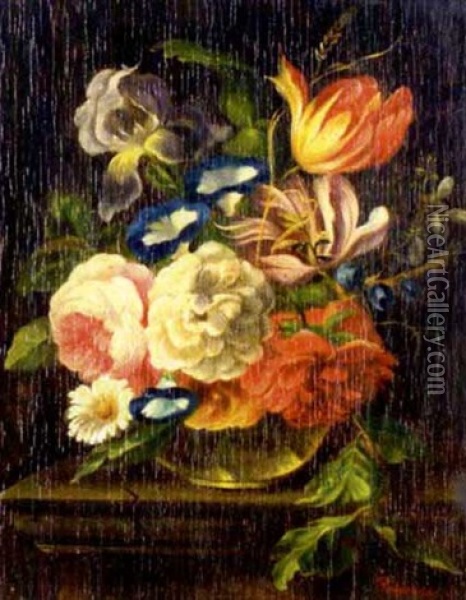 Blumenstillleben Oil Painting - Franz Angelo Rottonara