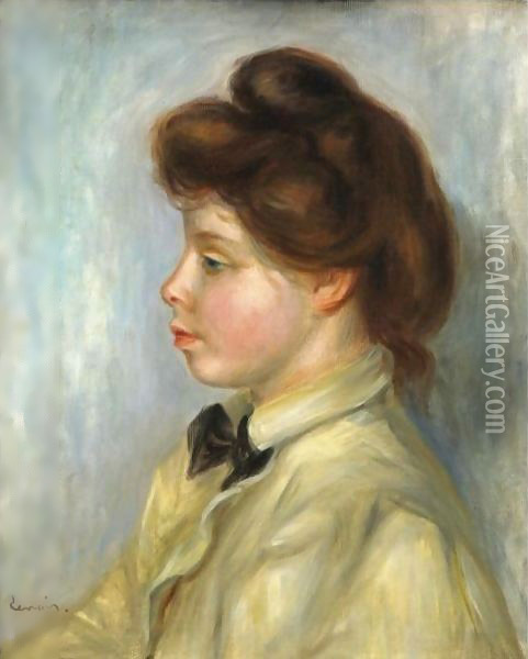 Jeune Femme A La Cravate Noire Oil Painting - Pierre Auguste Renoir