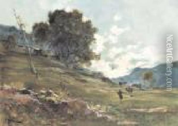 Pascolo In Montagna Oil Painting - Cesare Gheduzzi