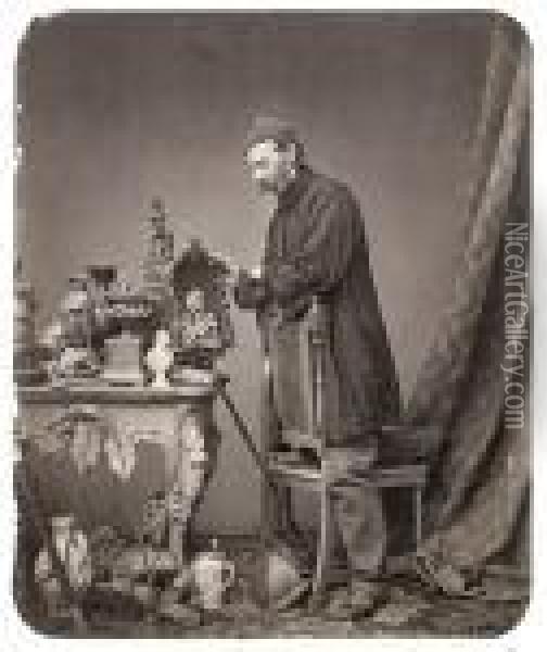 Antique Dealer; Man In Greek Costume Oil Painting - Johann Balthazar Bauer