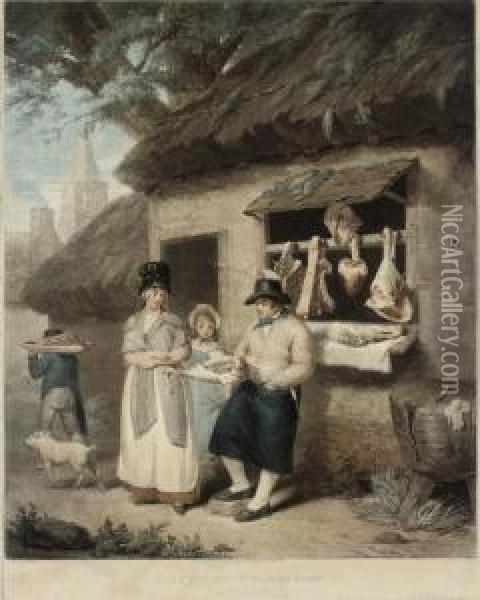 The Country Butcher's Shop Oil Painting - Samuel William I Reynolds