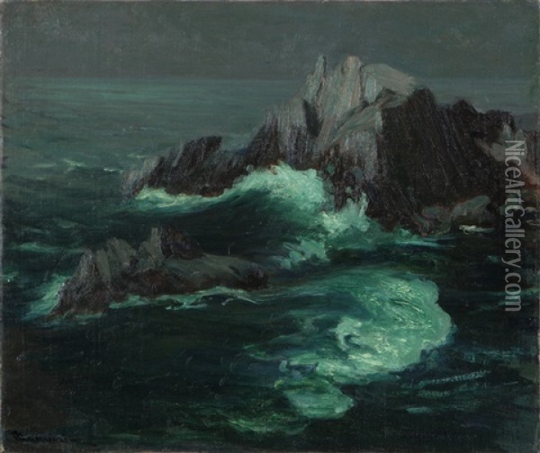 Moonlit Seascape Oil Painting - Jean Mannheim