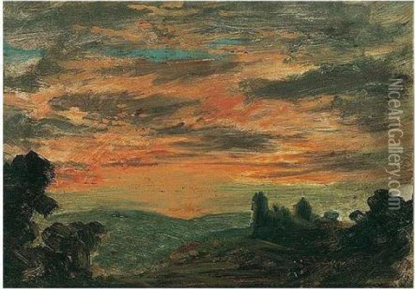 A View Of A Sunset Oil Painting - John Linnell