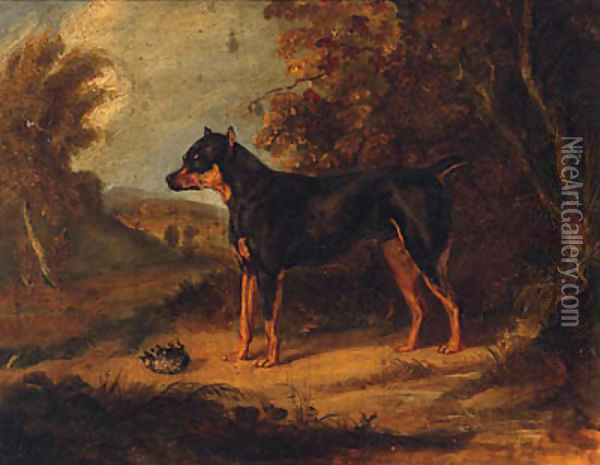 A Black And Tan Terrier Oil Painting - Ramsay Richard Reinagle