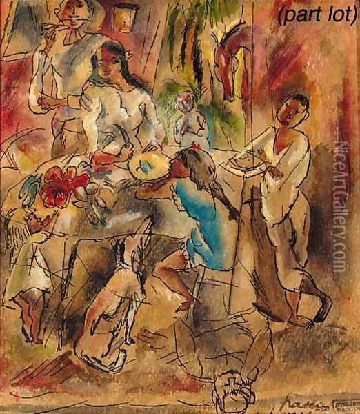 Famille cubaine a table Oil Painting - Jules Pascin