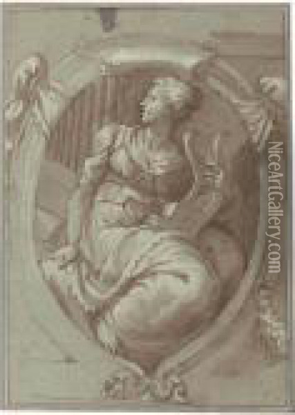 Design For A Decorative Panel With An Allegorical Figure Of Music Oil Painting - Giuseppe Salviati