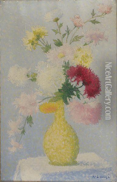 Bouquet De Fleurs Dans Un Vase Vert Oil Painting - Achille Lauge