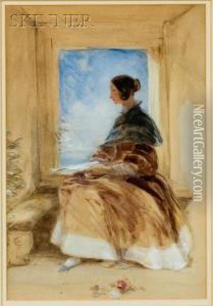 Young Woman By A Window. Oil Painting - George Cattermole