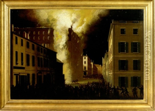 Conflagration Of The Exchange Coffee House Oil Painting - John Ritto Penniman