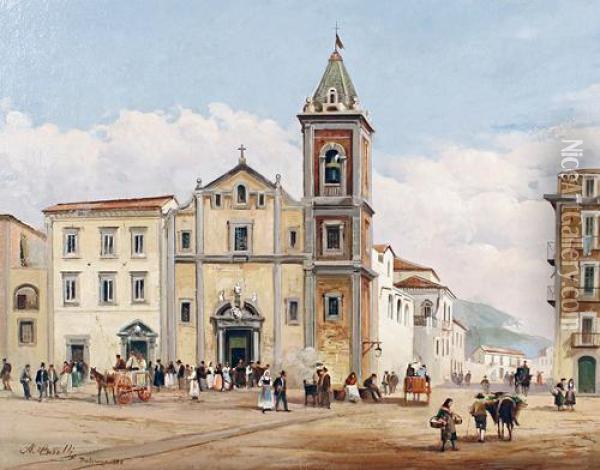 A Square With A Church, Palermo Oil Painting - Achille Carelli