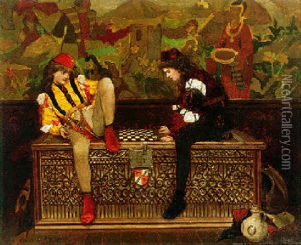 The Chess Game Oil Painting - Edwin Howland Blashfield