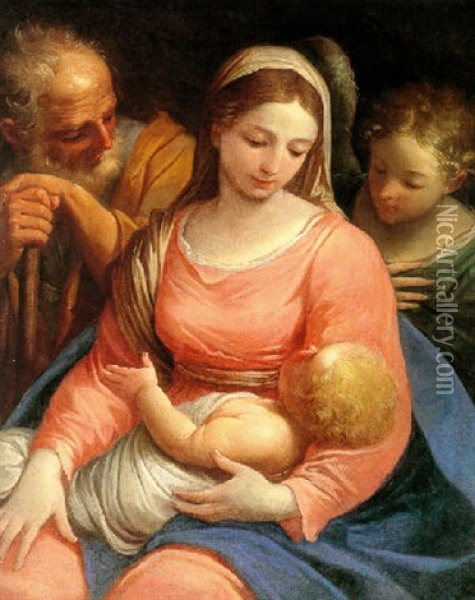 Holy Family With An Angel Oil Painting - Lorenzo Pasinelli