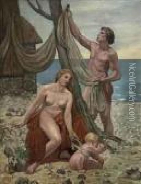 The Fisherman's Family Oil Painting - Pierre-Cecile Puvis De Chavannes