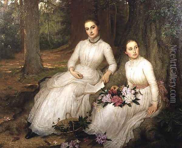 Kathleen and Mary Ann, Daughters of Samuel Gurney Sheppard of Leggatts, Potters Bar, 1888 Oil Painting - Mrs. Louisa Starr Canziani