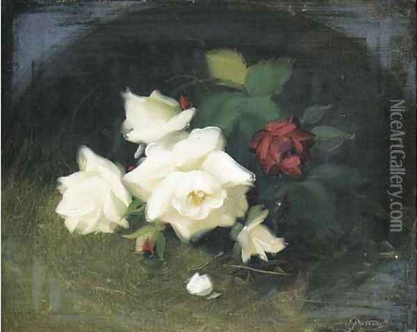 White and red roses 2 Oil Painting - James Stuart Park