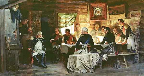 Council of War in Fili in 1812 Oil Painting - Aleksei Danilovich Kivshenko
